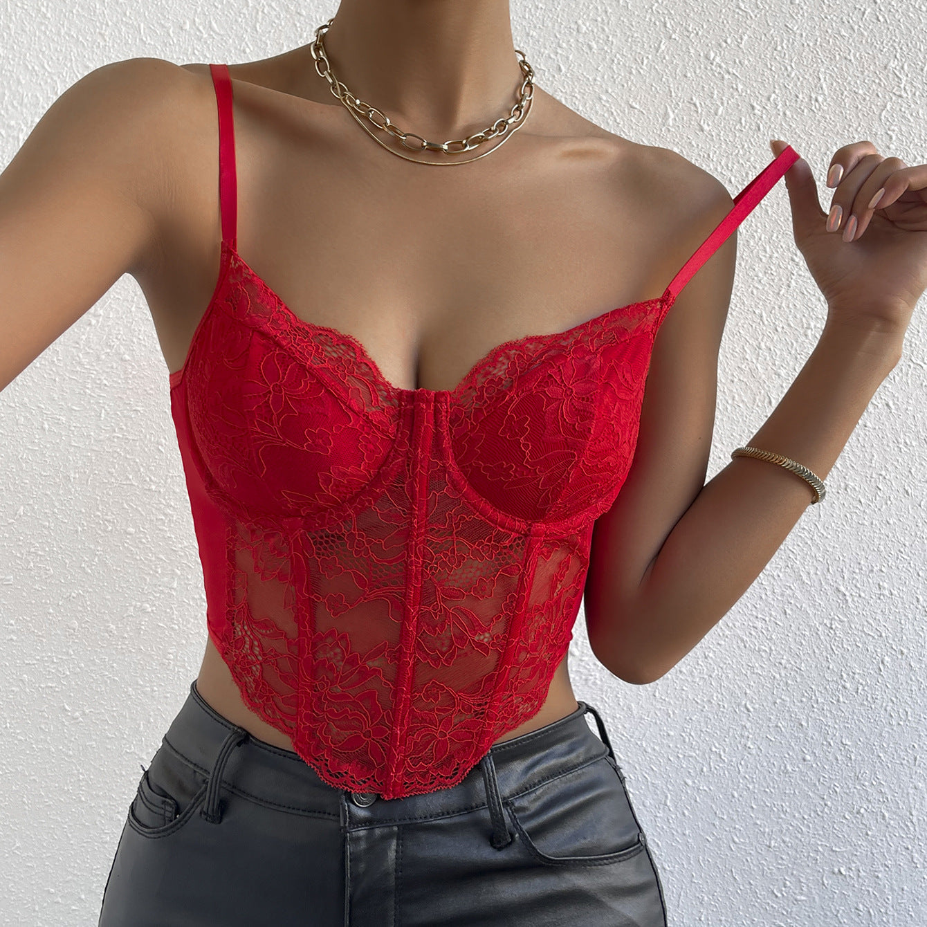 Blue Zone Planet | Sweetheart Neck Lace Detail Cami BLUE ZONE PLANET