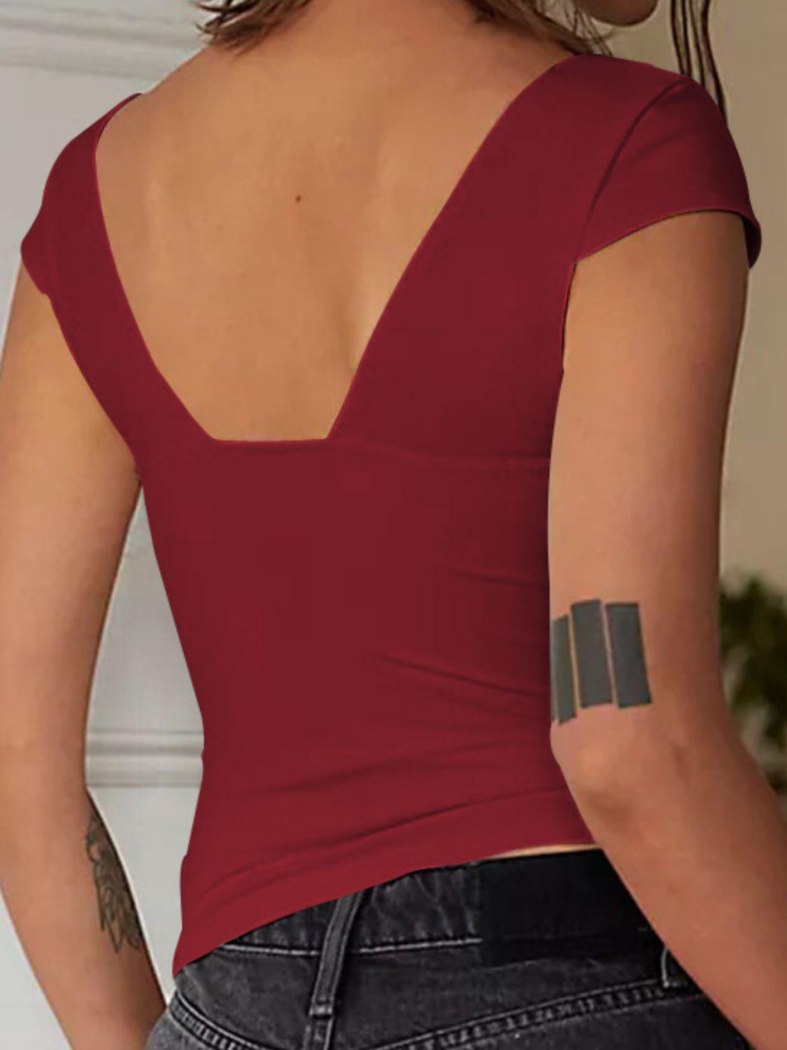 Sweetheart Neck Short Sleeve Top BLUE ZONE PLANET