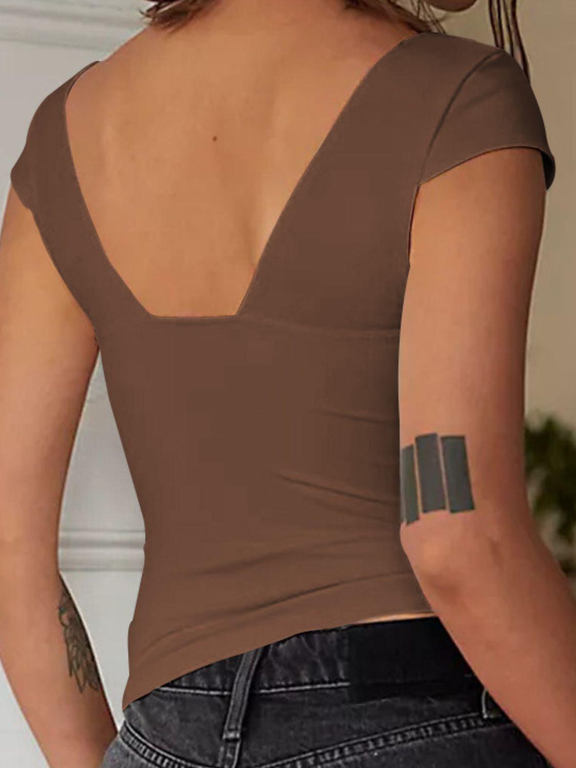 Sweetheart Neck Short Sleeve Top BLUE ZONE PLANET