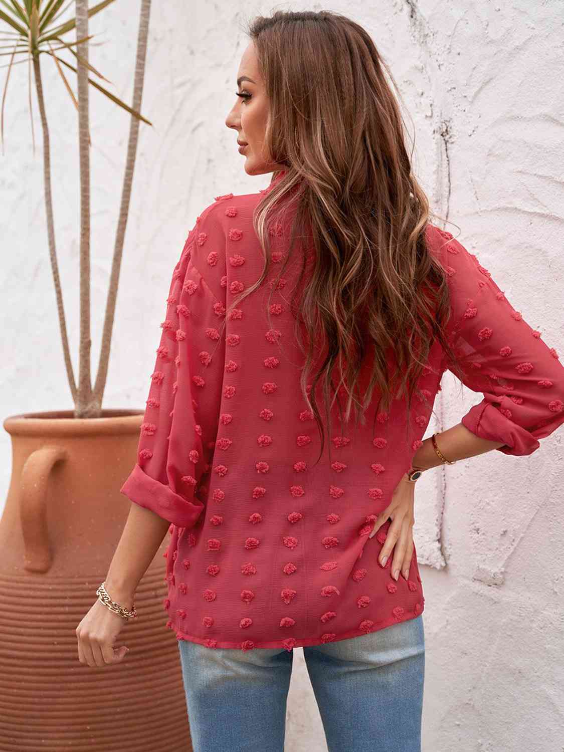 Swiss Dot Drop Shoulder Shirt BLUE ZONE PLANET