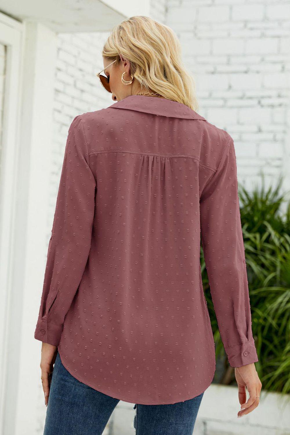 Swiss Dot Johnny Collar Blouse BLUE ZONE PLANET