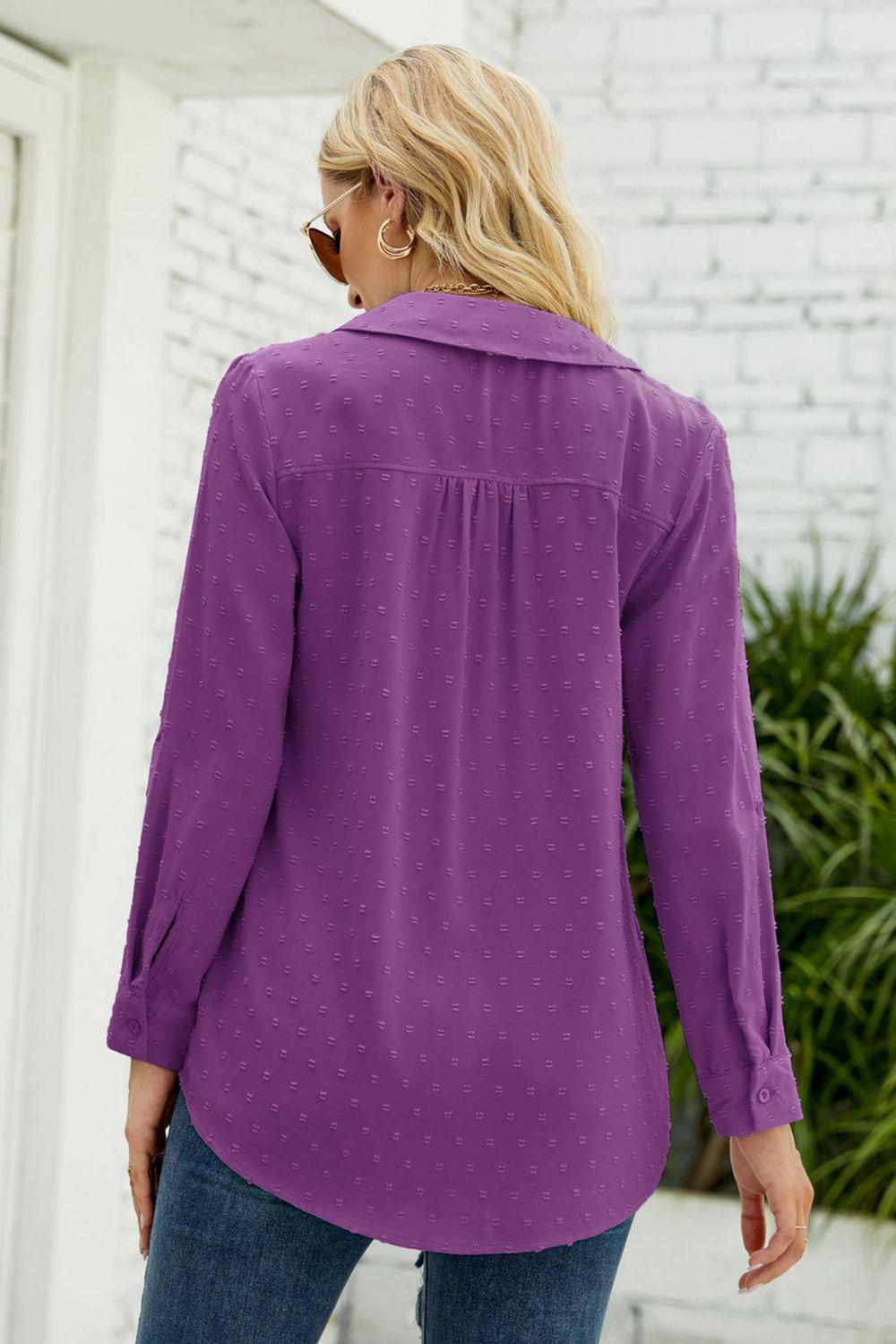 Swiss Dot Johnny Collar Blouse BLUE ZONE PLANET