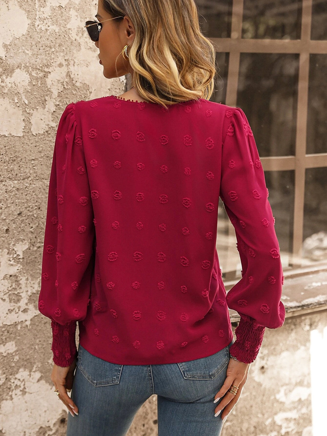 Swiss Dot Lace Detail Blouse BLUE ZONE PLANET