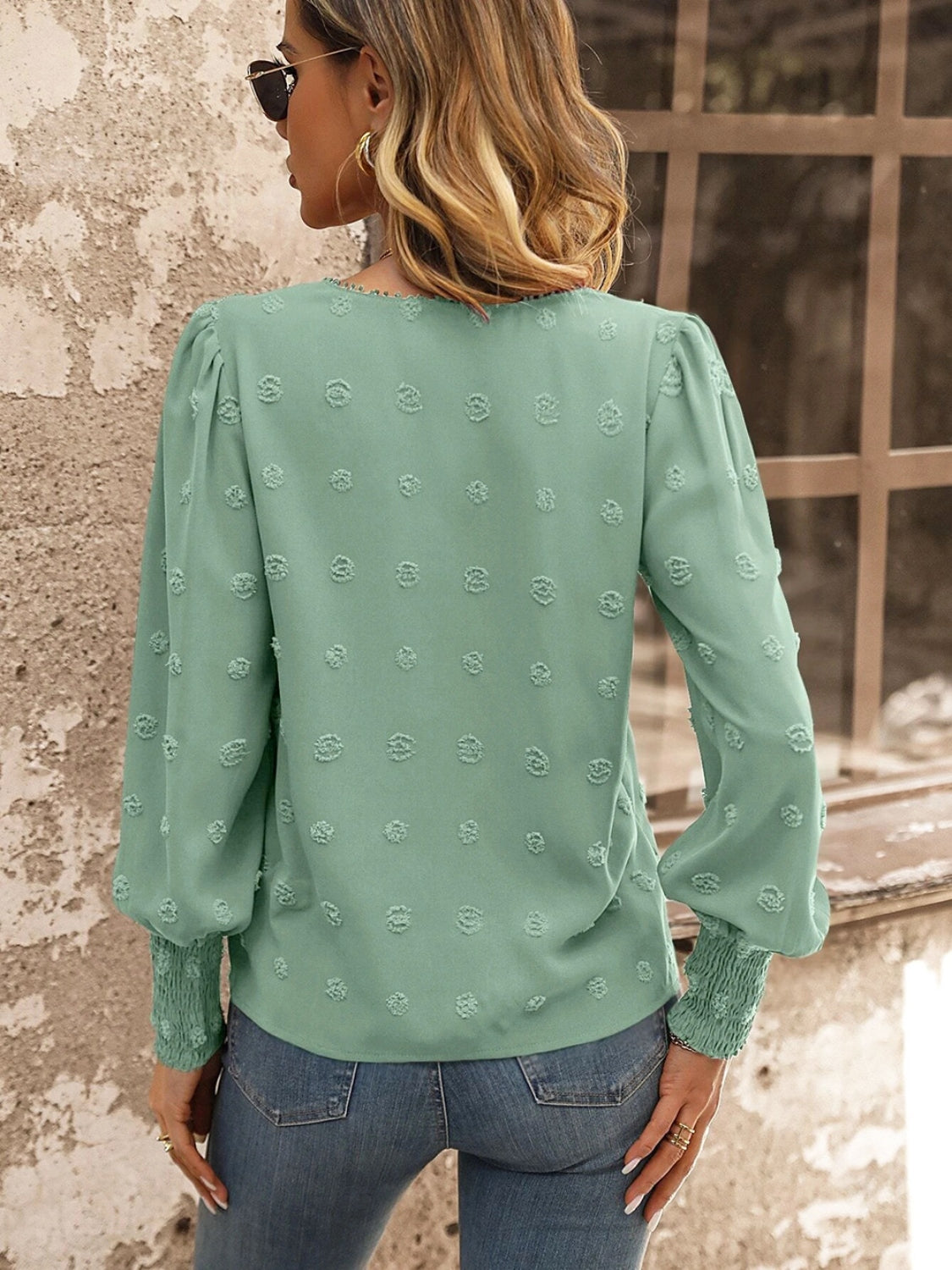 Swiss Dot Lace Detail Blouse BLUE ZONE PLANET