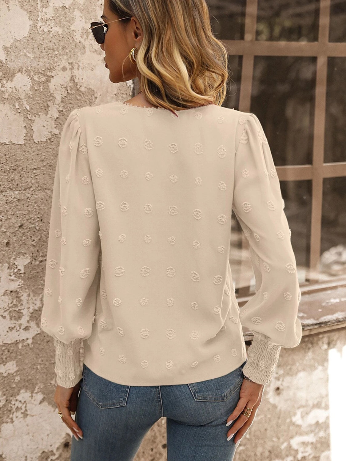Swiss Dot Lace Detail Blouse BLUE ZONE PLANET