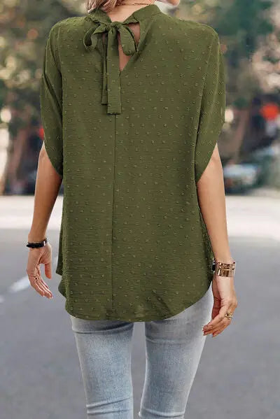 Swiss Dot Mock Neck Blouse BLUE ZONE PLANET