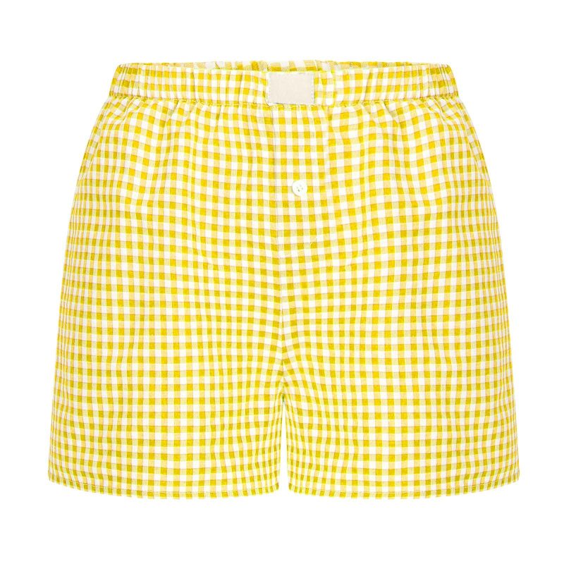 Blue Zone Planet | Women's casual and comfortable high-waisted loose wide-leg retro plaid shorts kakaclo