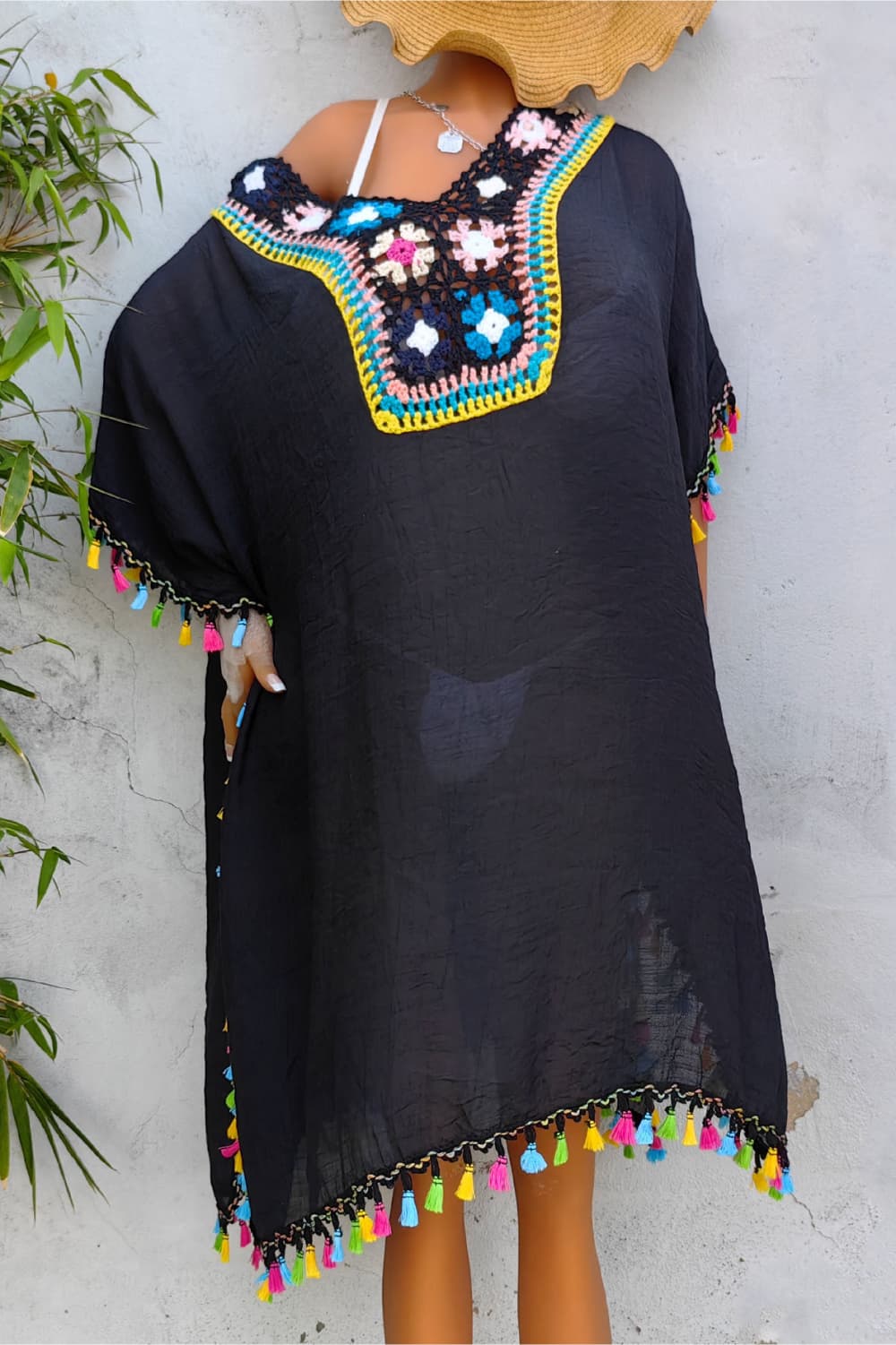 Tassel Detail Embroidery Dress BLUE ZONE PLANET
