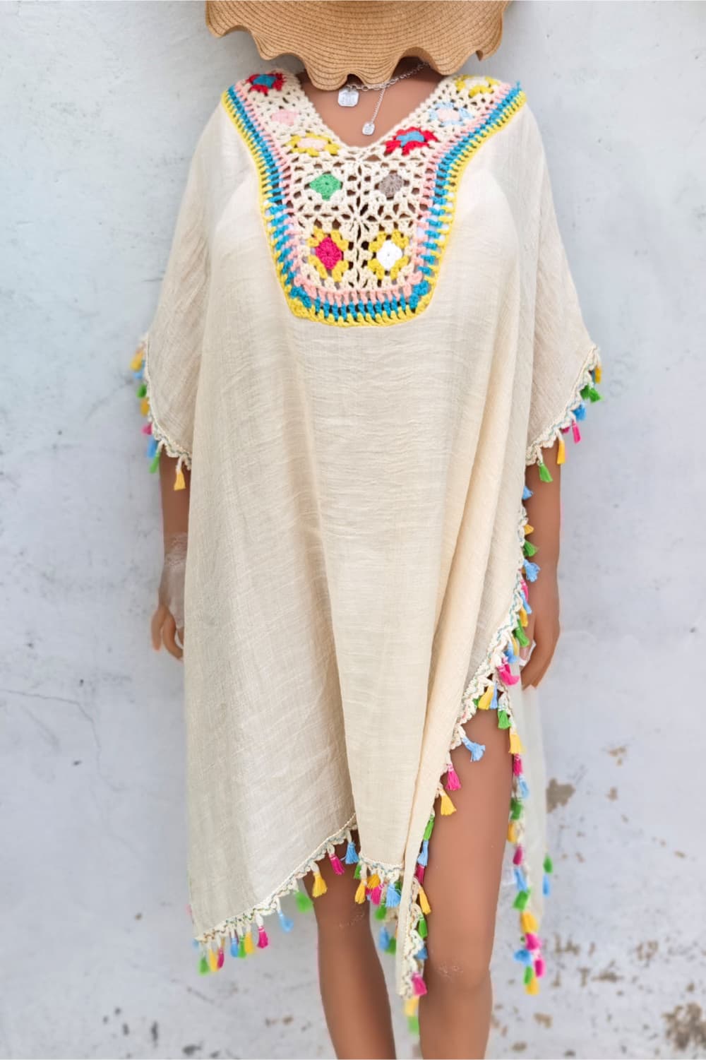 Tassel Detail Embroidery Dress BLUE ZONE PLANET