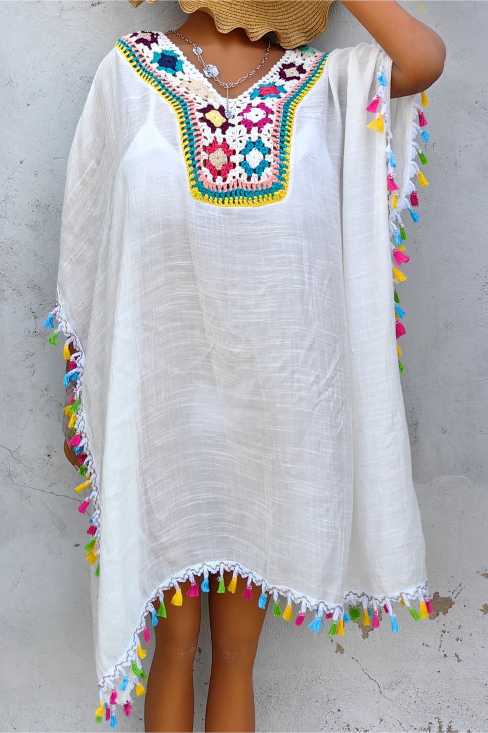 Tassel Detail Embroidery Dress BLUE ZONE PLANET