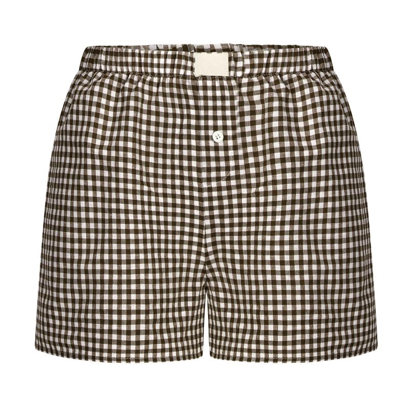 Blue Zone Planet | Women's casual and comfortable high-waisted loose wide-leg retro plaid shorts kakaclo