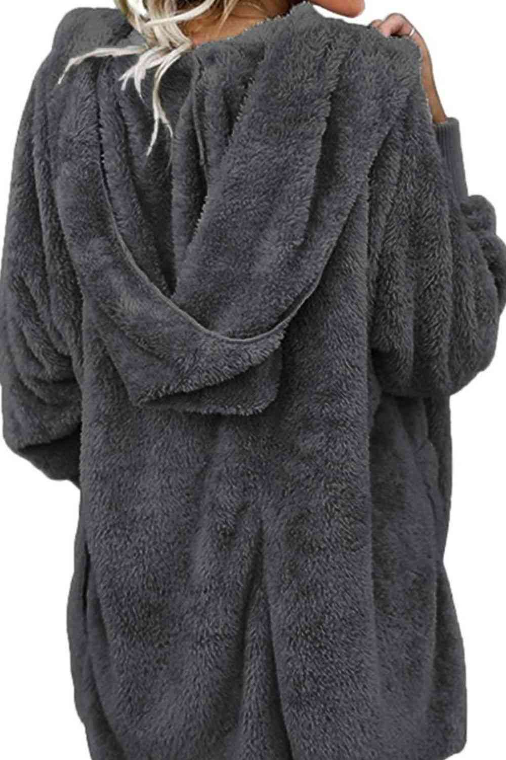 Teddy Hooded Jacket with Pockets BLUE ZONE PLANET
