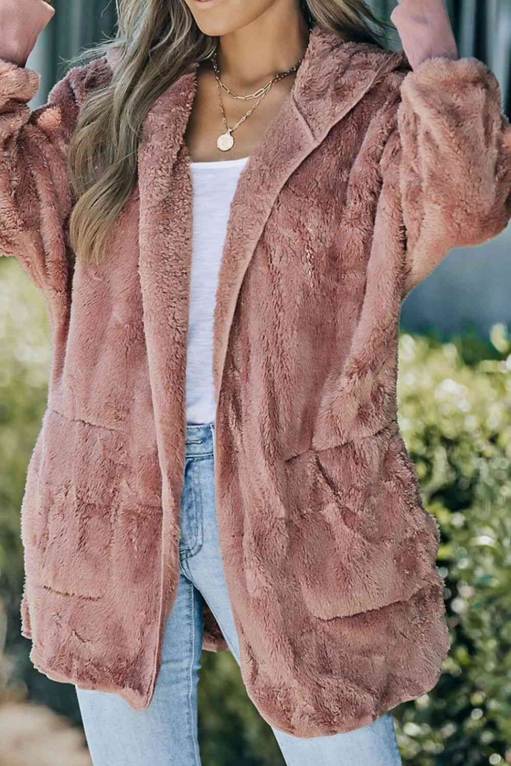 Teddy Hooded Jacket with Pockets BLUE ZONE PLANET