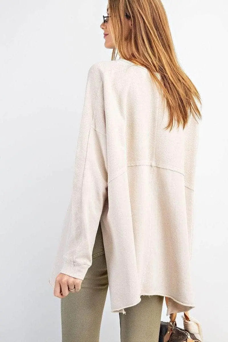 Terry Knit Upside Down Detailing Side Slits Pullover Tunic Blue Zone Planet