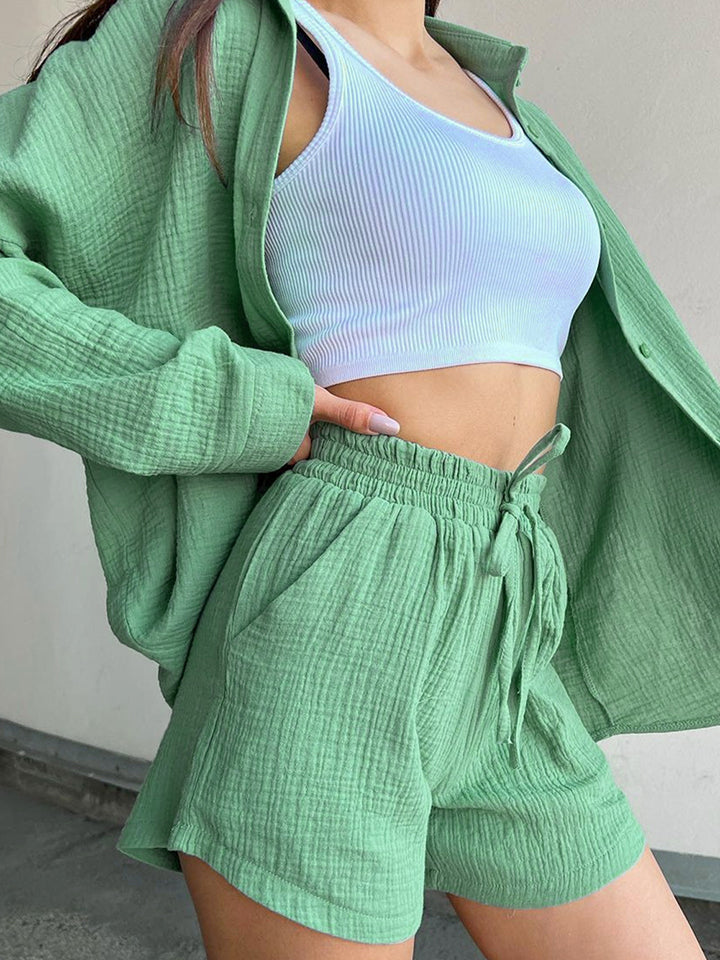 Textured Shirt and Shorts Set BLUE ZONE PLANET