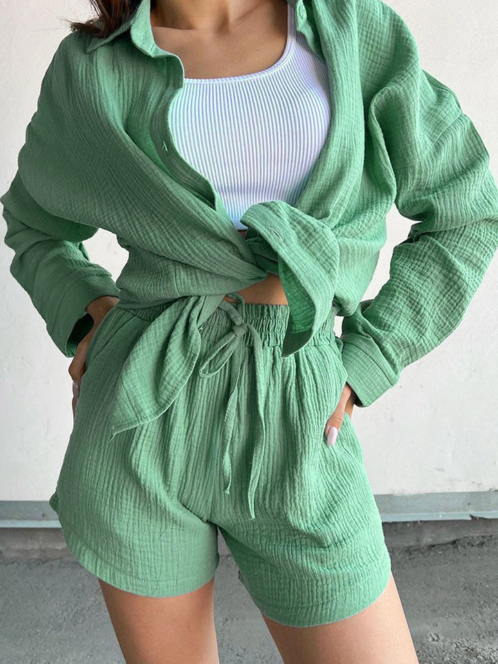 Textured Shirt and Shorts Set BLUE ZONE PLANET