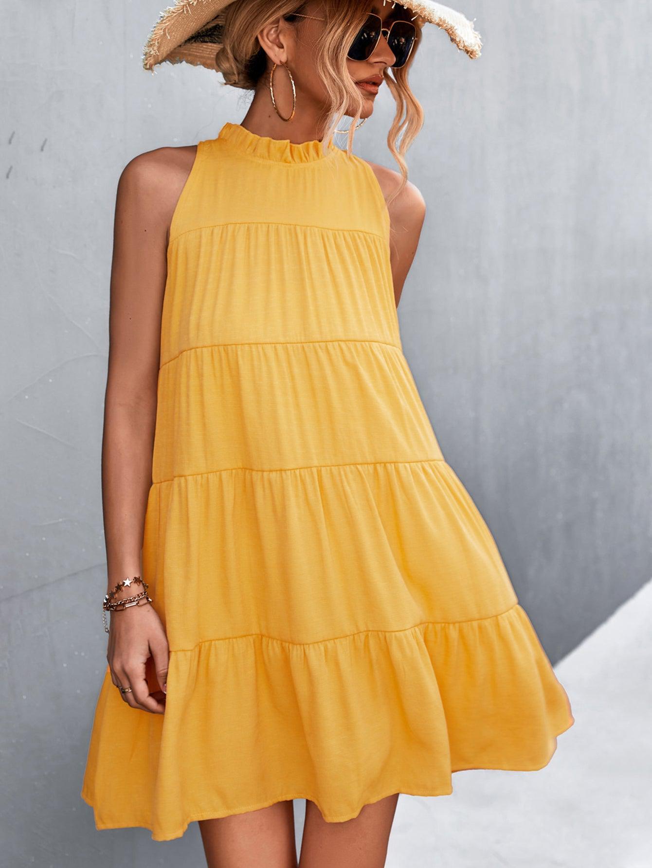 Tie Back Mock Neck Tiered Dress BLUE ZONE PLANET