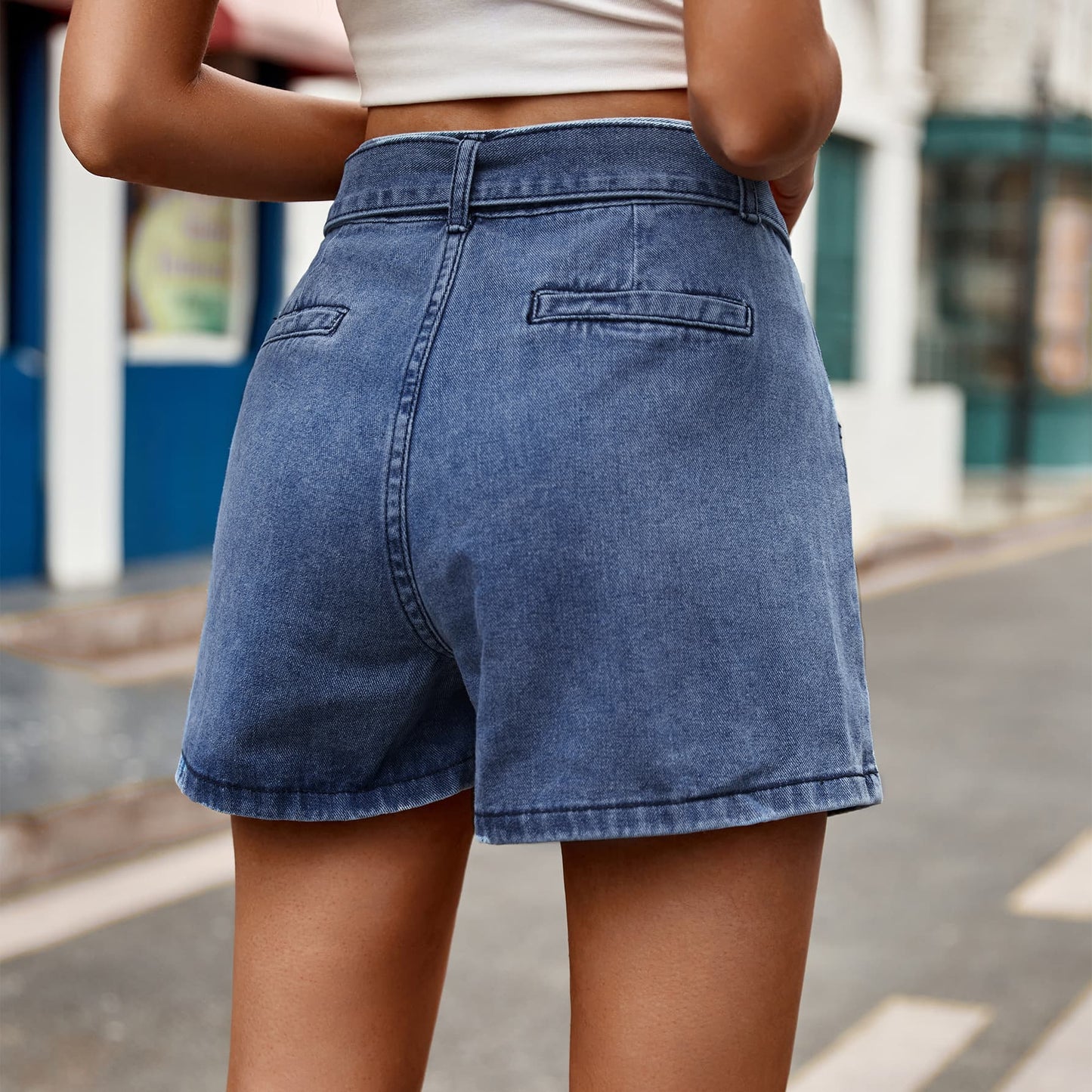 Tie Belt Denim Shorts with Pockets BLUE ZONE PLANET