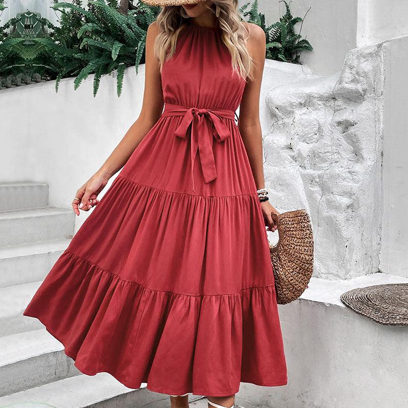 Tie Belt Tiered Midi Dress BLUE ZONE PLANET