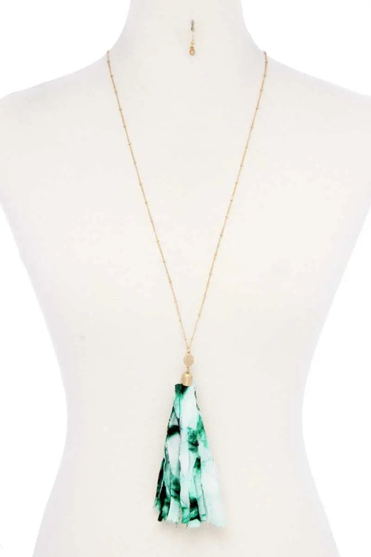 Tie Dye Fabric Tassel Necklace Blue Zone Planet