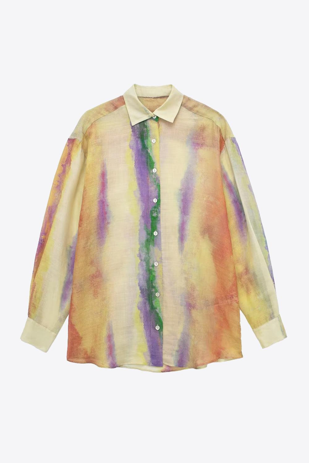 Tie-Dye Long Sleeve Shirt and Tied Skirt Set BLUE ZONE PLANET
