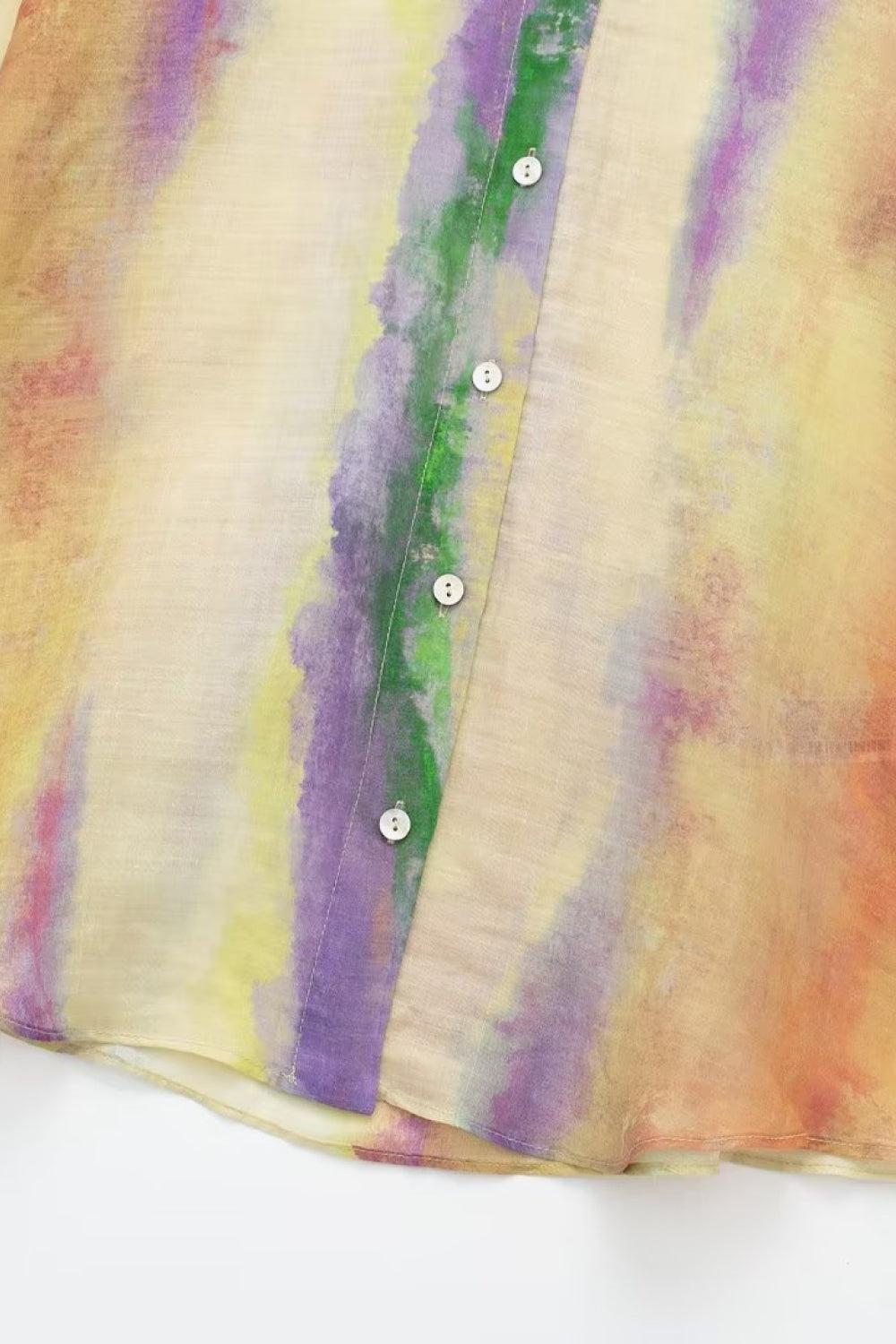 Tie-Dye Long Sleeve Shirt and Tied Skirt Set BLUE ZONE PLANET