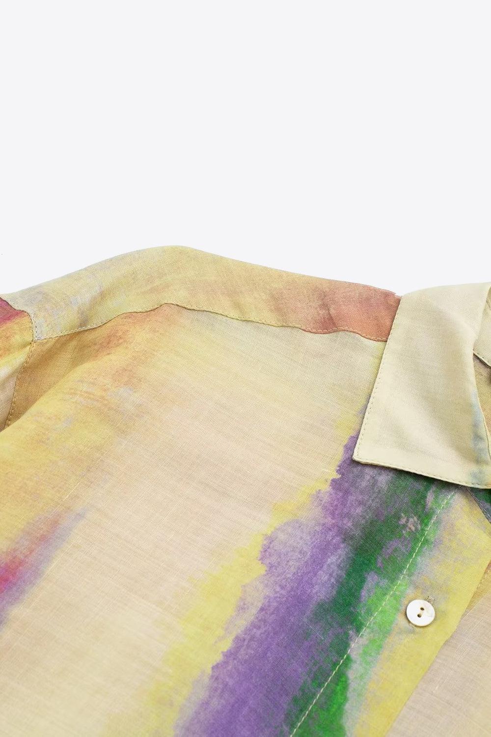 Tie-Dye Long Sleeve Shirt and Tied Skirt Set BLUE ZONE PLANET