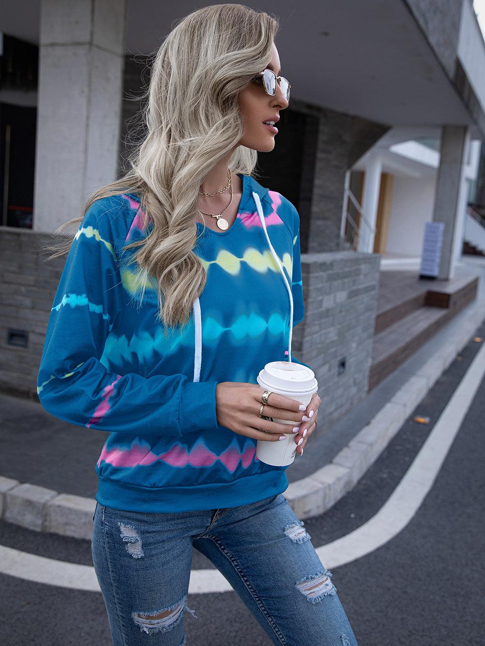 Tie Dye Raglan Sleeve Hoodie BLUE ZONE PLANET
