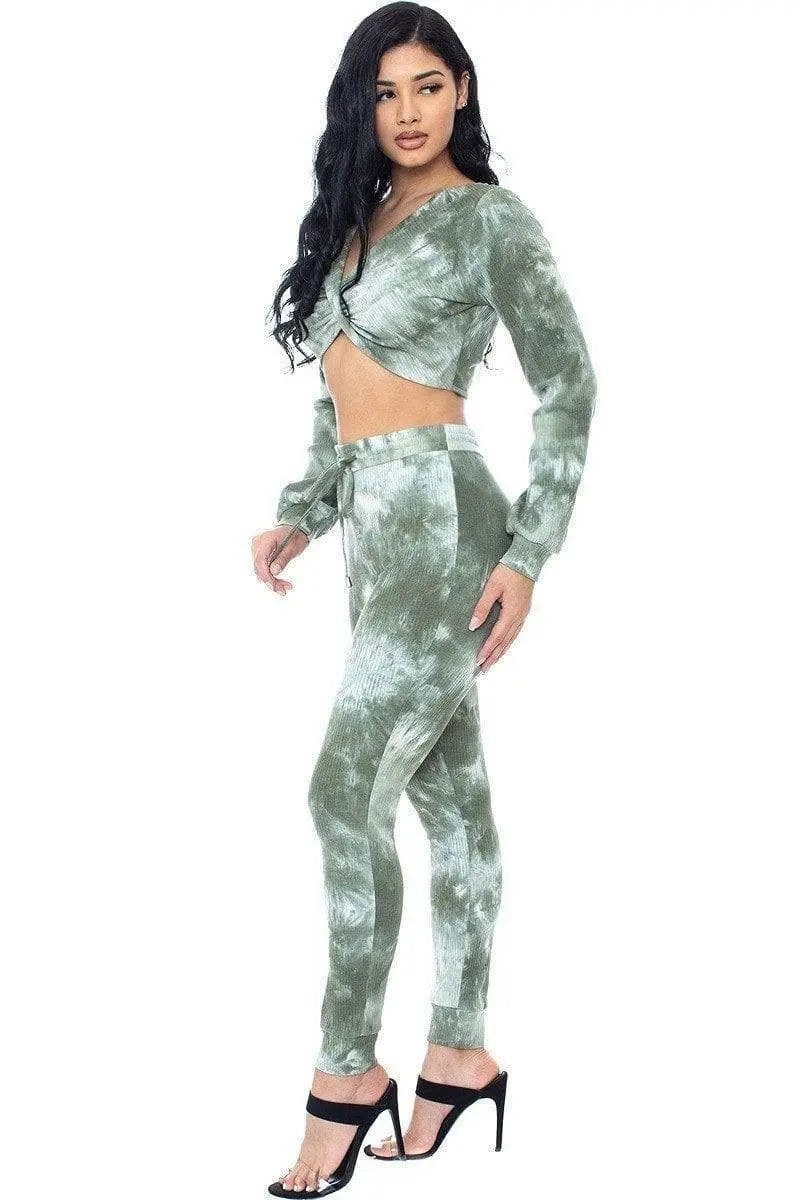 Tie-Dye Ribbed Sweater Set Blue Zone Planet