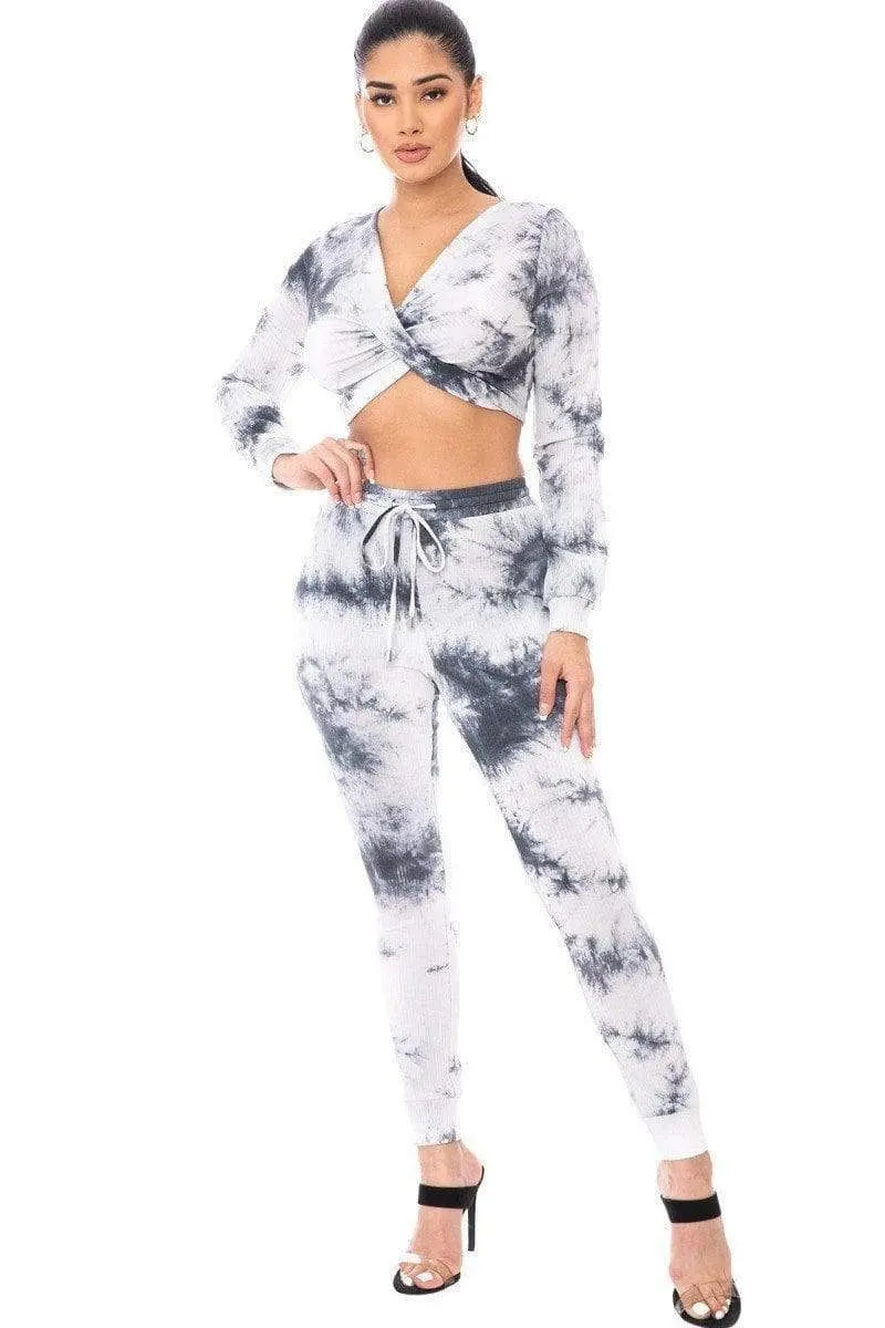 Tie-Dye Ribbed Sweater Set Blue Zone Planet
