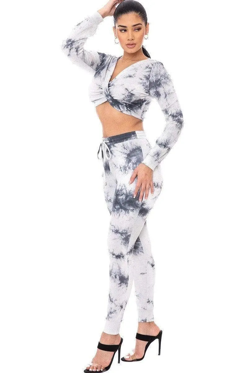 Tie-Dye Ribbed Sweater Set Blue Zone Planet