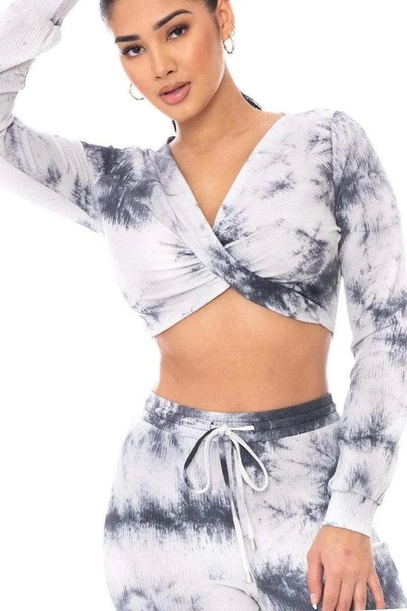 Tie-Dye Ribbed Sweater Set Blue Zone Planet