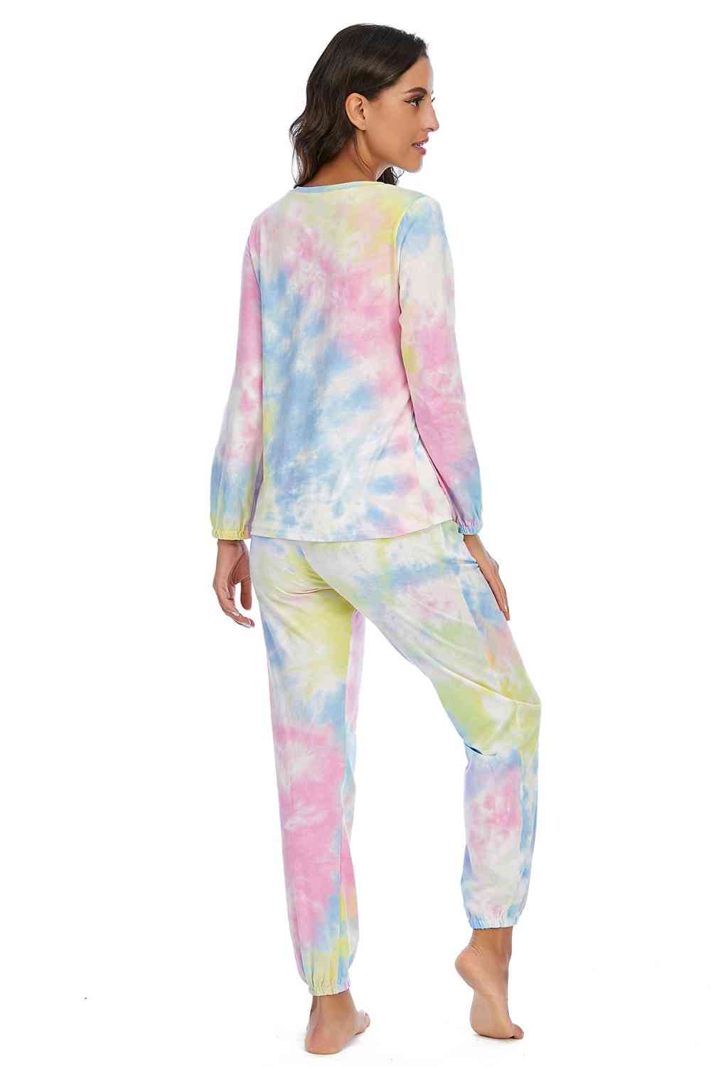 Tie-Dye Top and Drawstring Pants Lounge Set BLUE ZONE PLANET