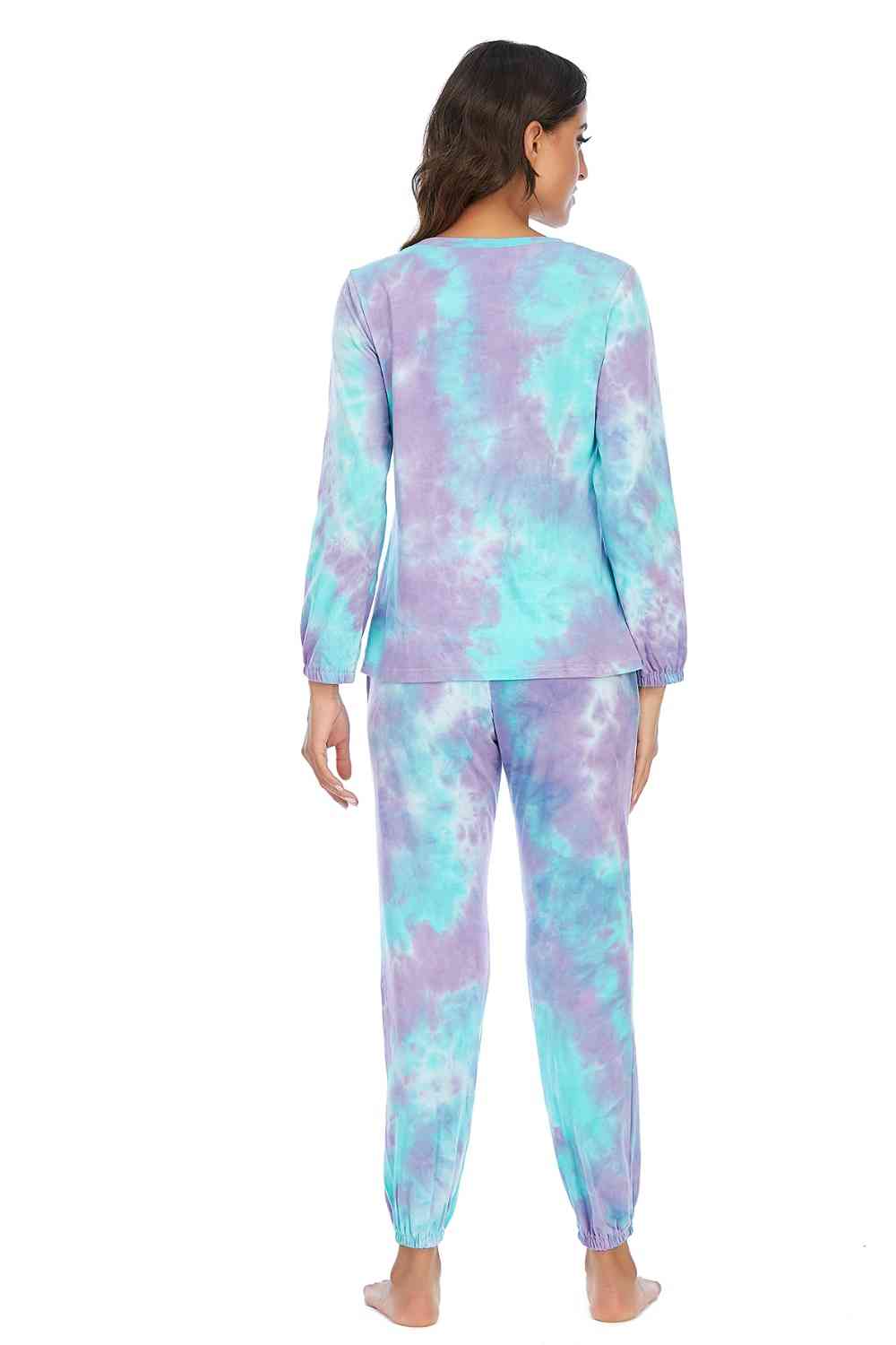 Tie-Dye Top and Drawstring Pants Lounge Set BLUE ZONE PLANET