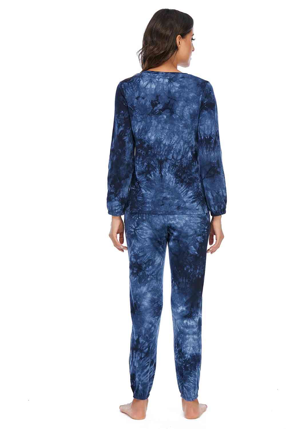 Tie-Dye Top and Drawstring Pants Lounge Set BLUE ZONE PLANET
