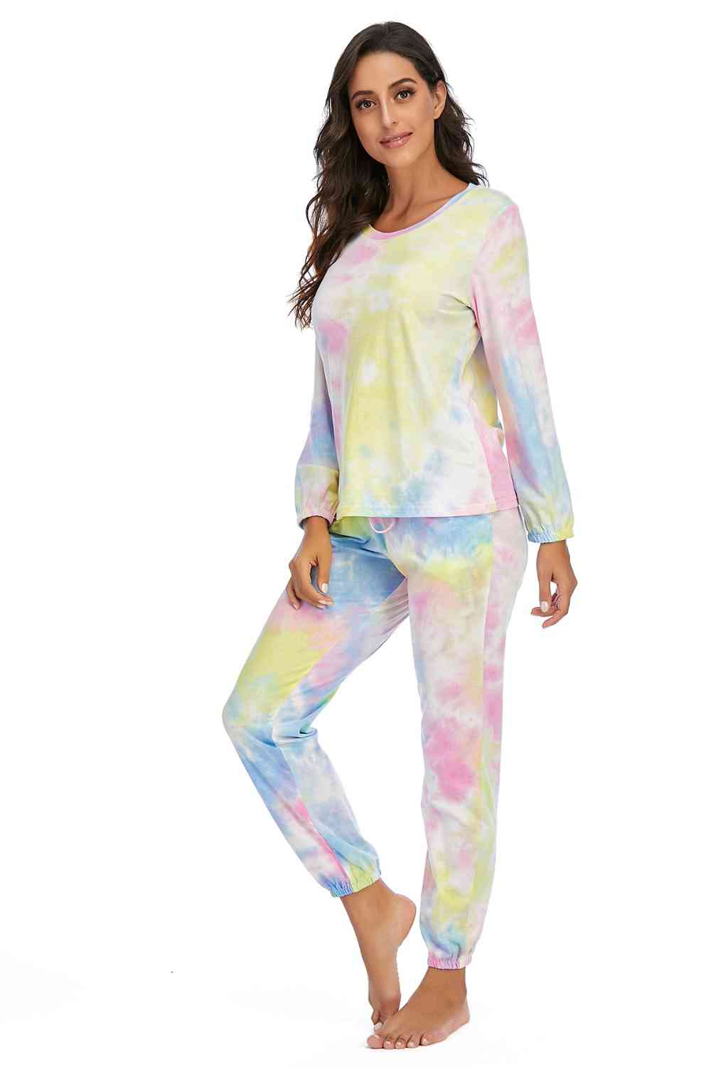 Tie-Dye Top and Drawstring Pants Lounge Set BLUE ZONE PLANET