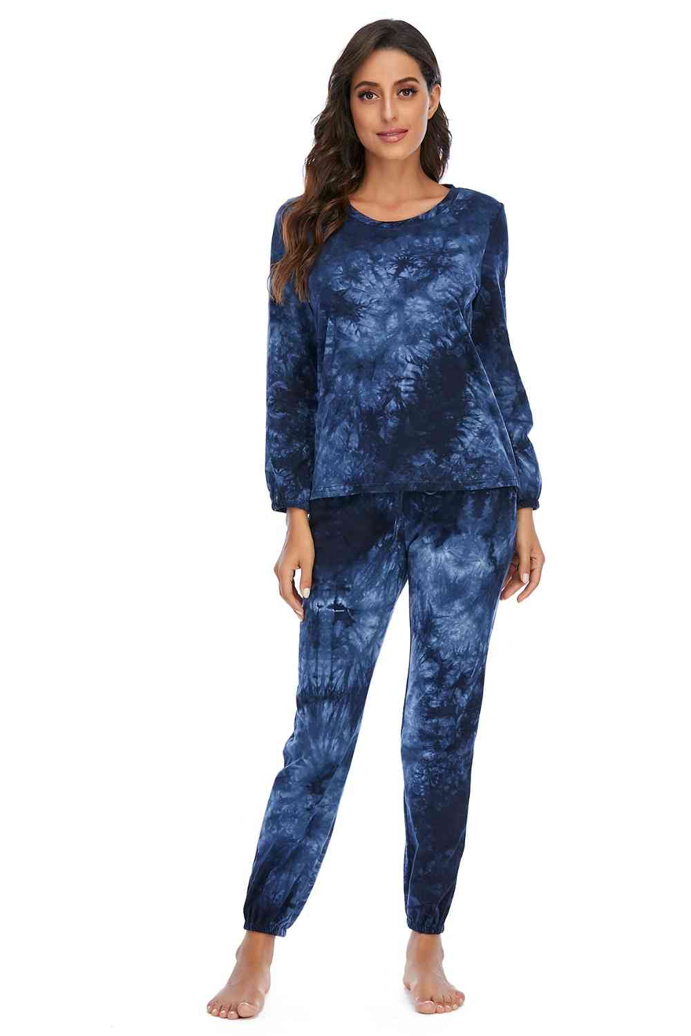 Tie-Dye Top and Drawstring Pants Lounge Set BLUE ZONE PLANET