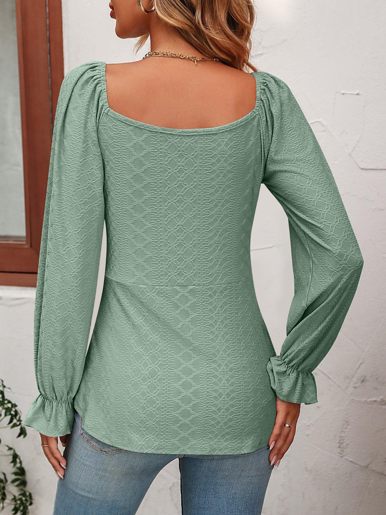 Tie Front V-Neck Puff Sleeve Blouse BLUE ZONE PLANET