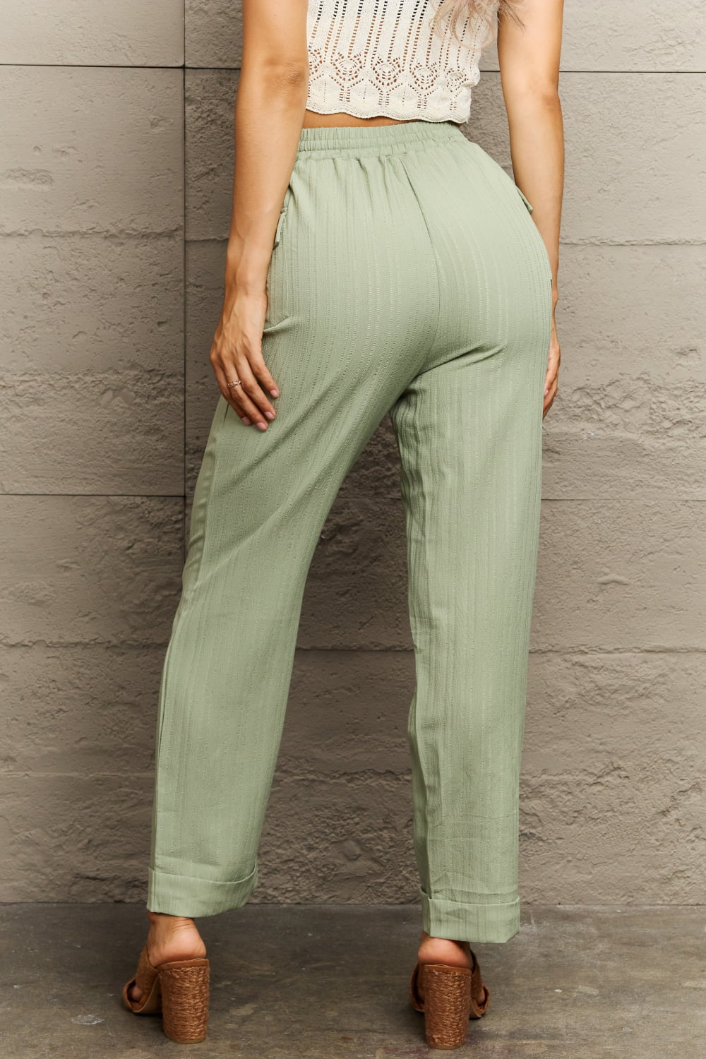 Tie Waist Long Pants BLUE ZONE PLANET
