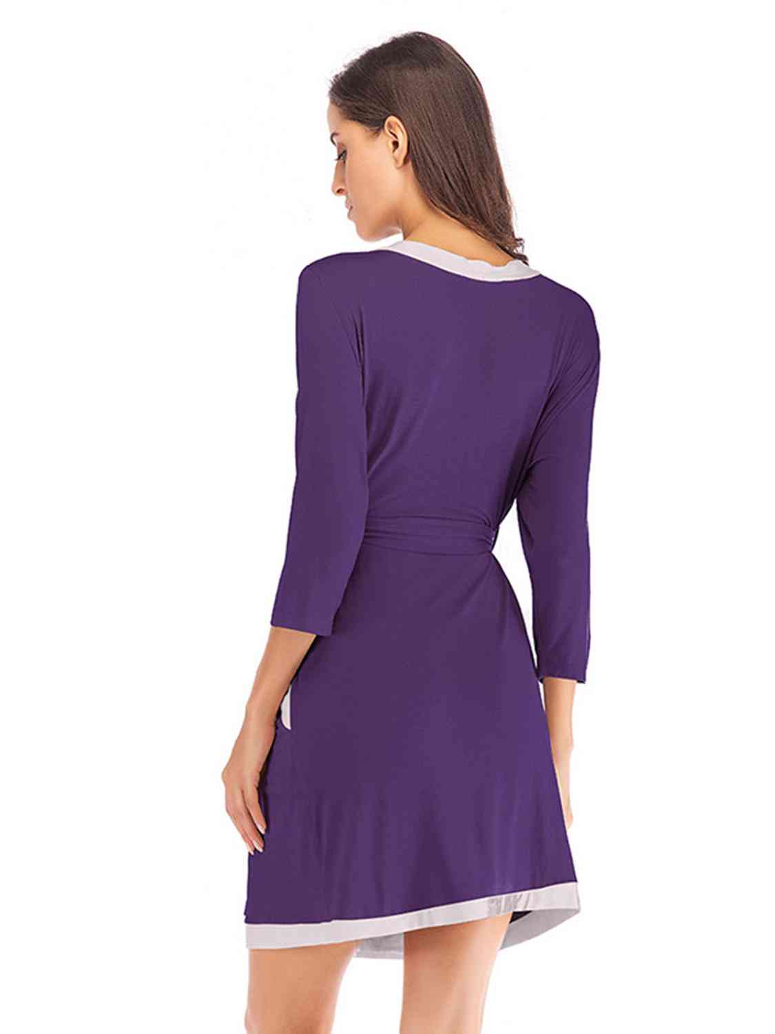 Tie Waist Surplice Neck Robe with Pockets BLUE ZONE PLANET
