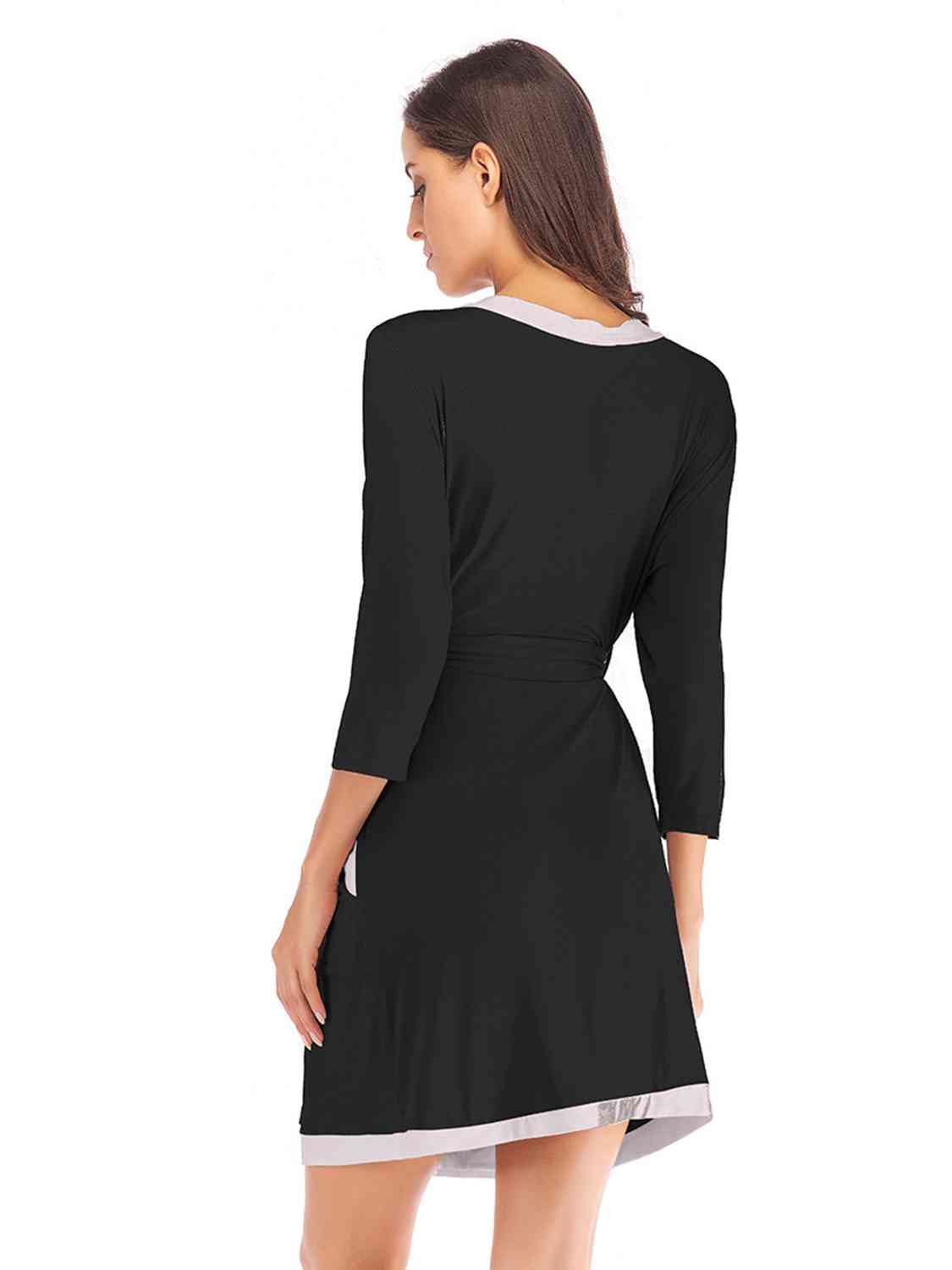 Tie Waist Surplice Neck Robe with Pockets BLUE ZONE PLANET