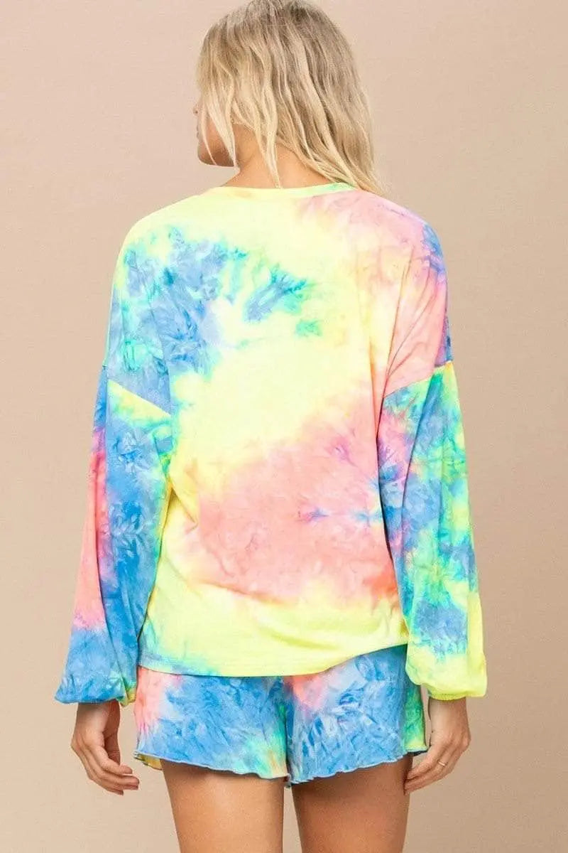 Tie-dye Printed Knit Top And Shorts Set Blue Zone Planet