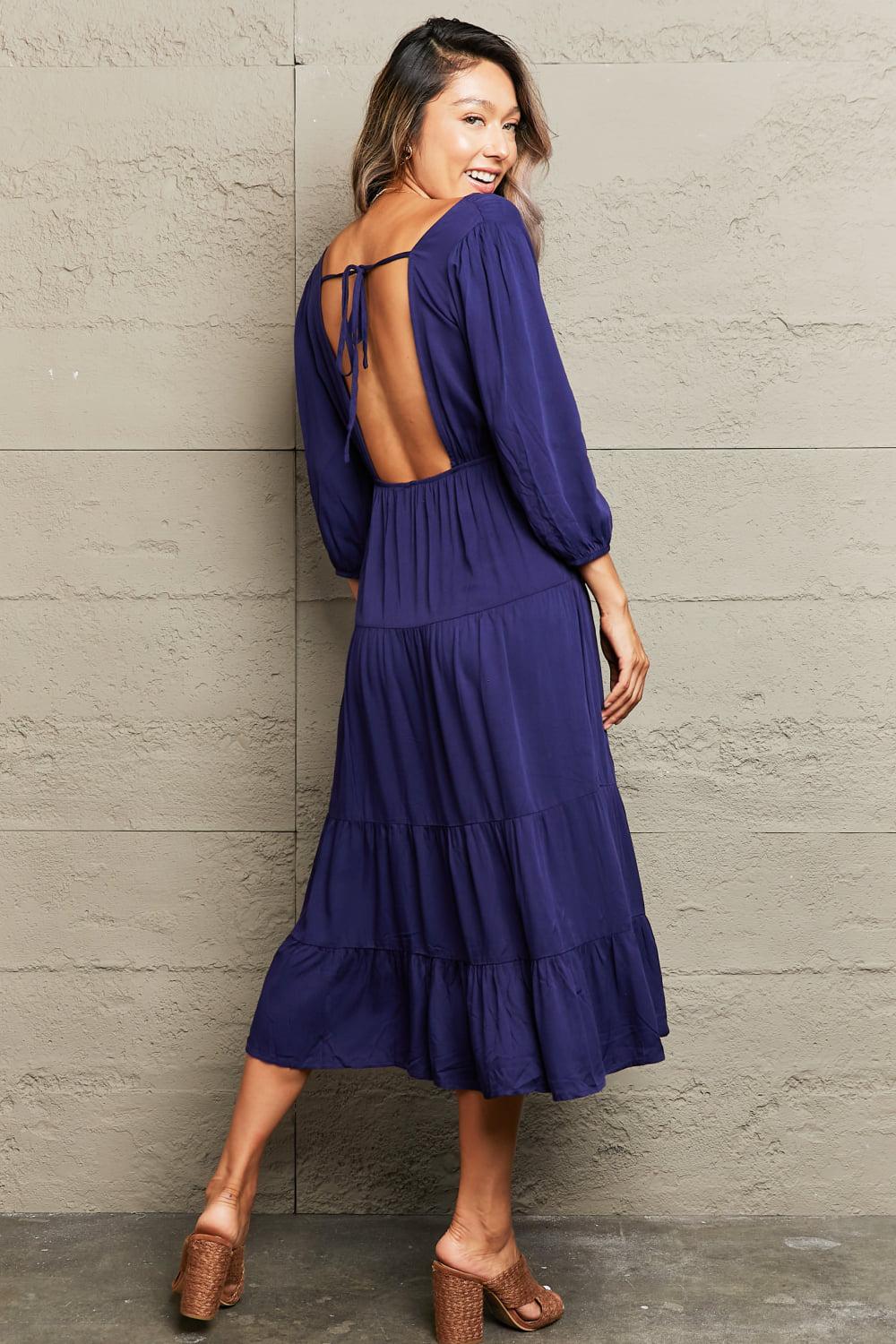 Tied Backless Tiered Midi Dress BLUE ZONE PLANET