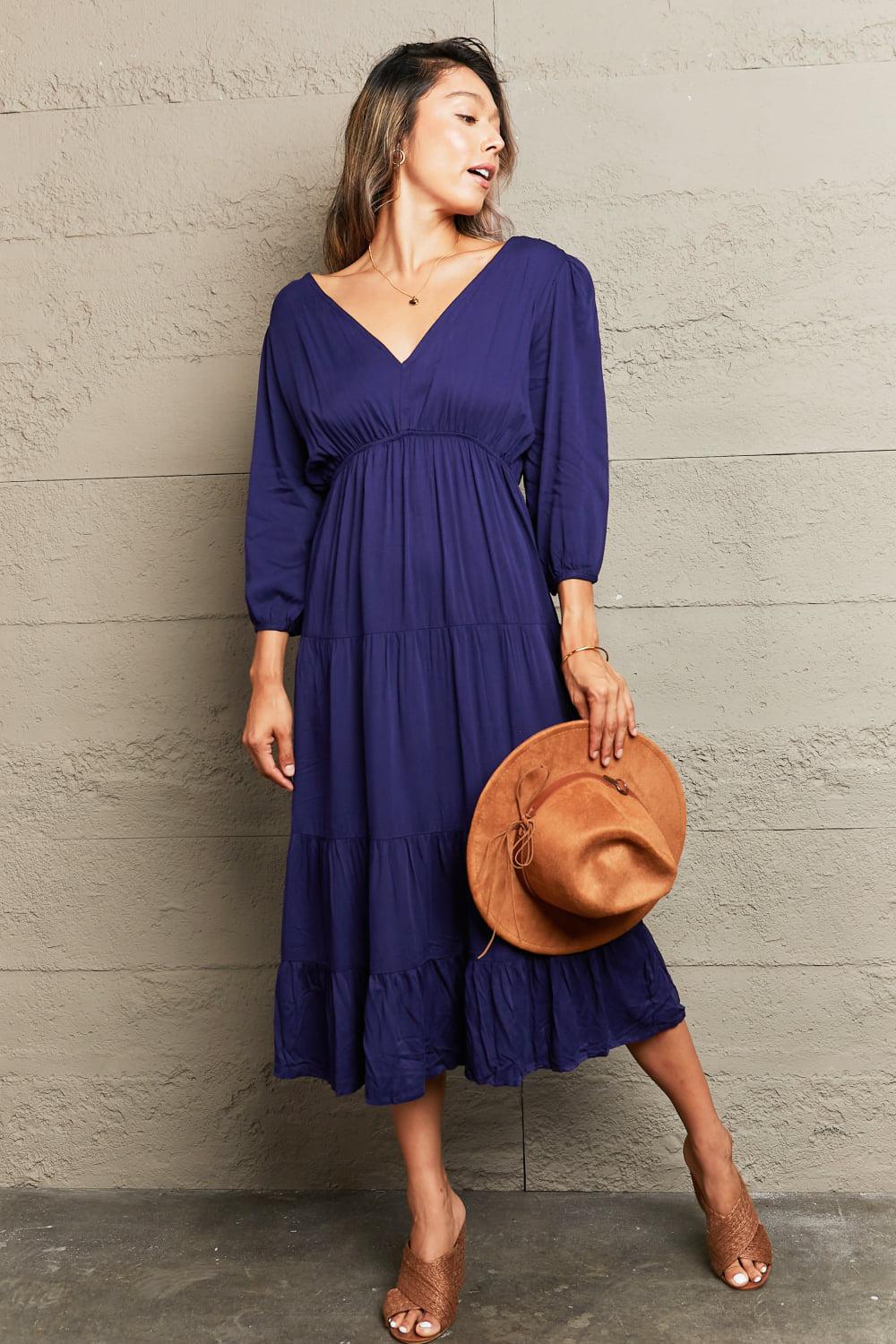 Tied Backless Tiered Midi Dress BLUE ZONE PLANET