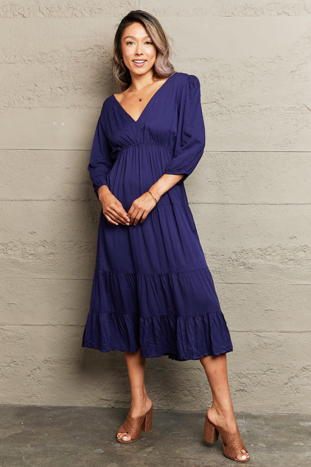Tied Backless Tiered Midi Dress BLUE ZONE PLANET