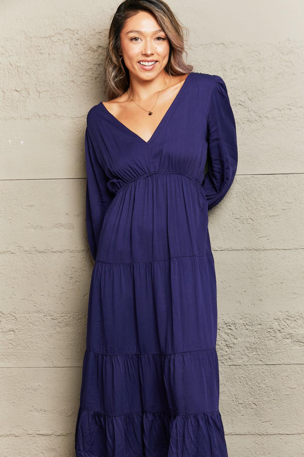 Tied Backless Tiered Midi Dress BLUE ZONE PLANET