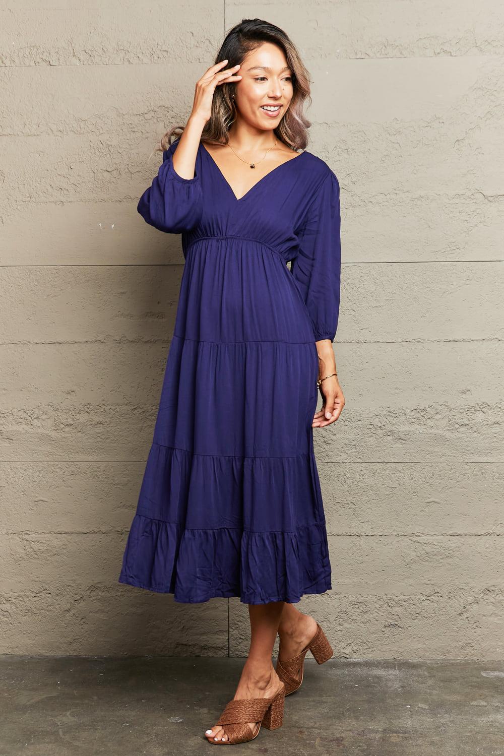 Tied Backless Tiered Midi Dress BLUE ZONE PLANET