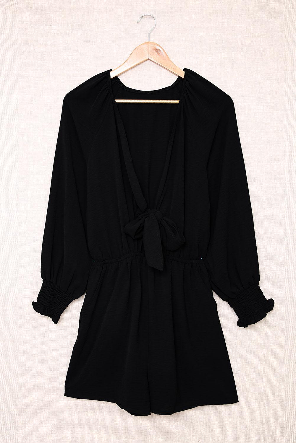 Tied Flounce Sleeve Plunge Romper BLUE ZONE PLANET