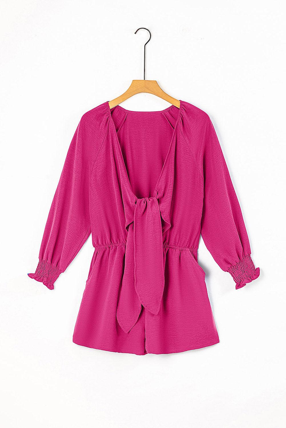 Tied Flounce Sleeve Plunge Romper BLUE ZONE PLANET
