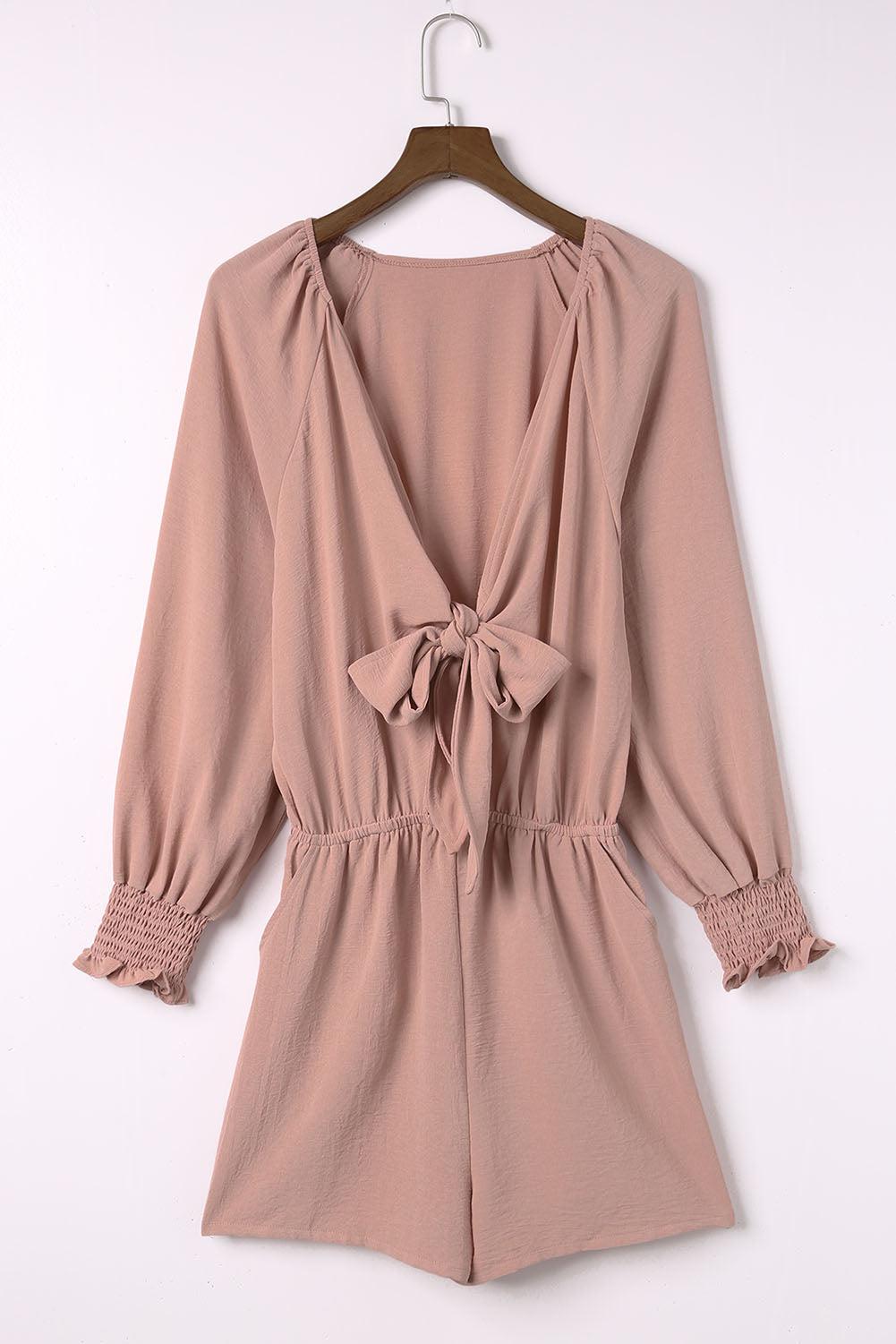 Tied Flounce Sleeve Plunge Romper BLUE ZONE PLANET